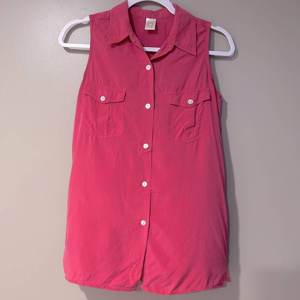 3/$25 100% silk sleeveless collared button up pink barbiecore business casual